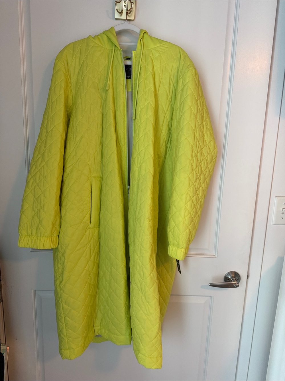 Quilted Hooded Puffer Coat in Neon Yellow